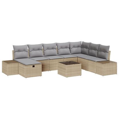 9-Delige Tuin Sofa Set Met Kussens Beige Poly Rattan Wit