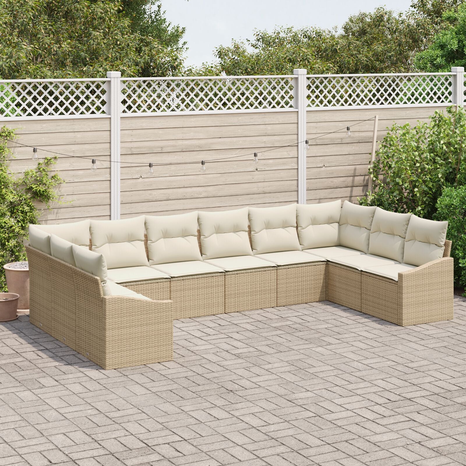 10-Delige Tuin Sofa Set Met Kussens Poly Rattan Beige en crème zonder tafel