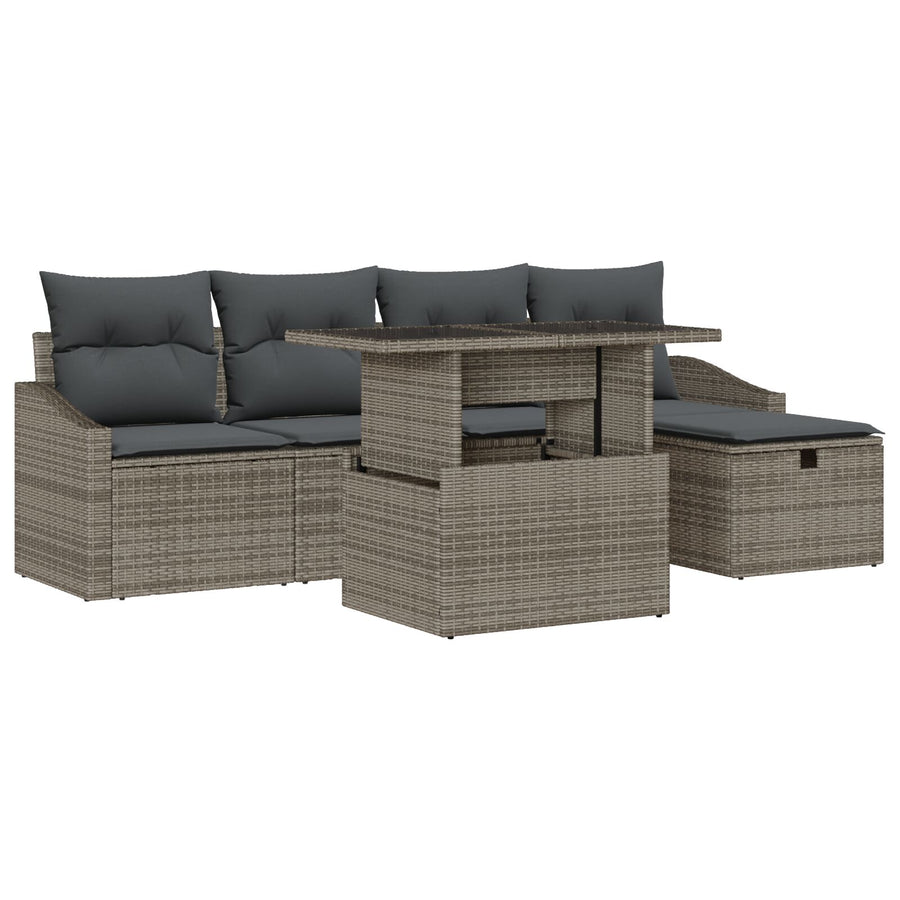 6-Delige Tuin Sofa Set Met Kussens Grijs Poly Rattan Wit