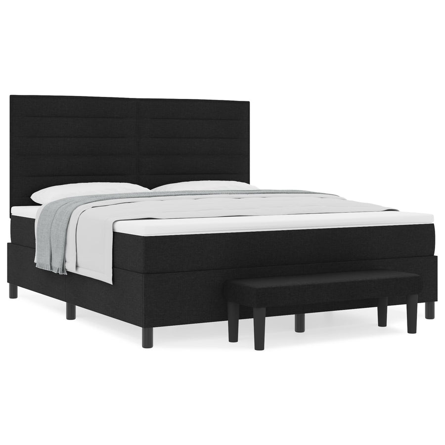 Boxspring Bed Met Matras & Bank Stof Zwart 180 x 200 cm Lijnen ontwerp