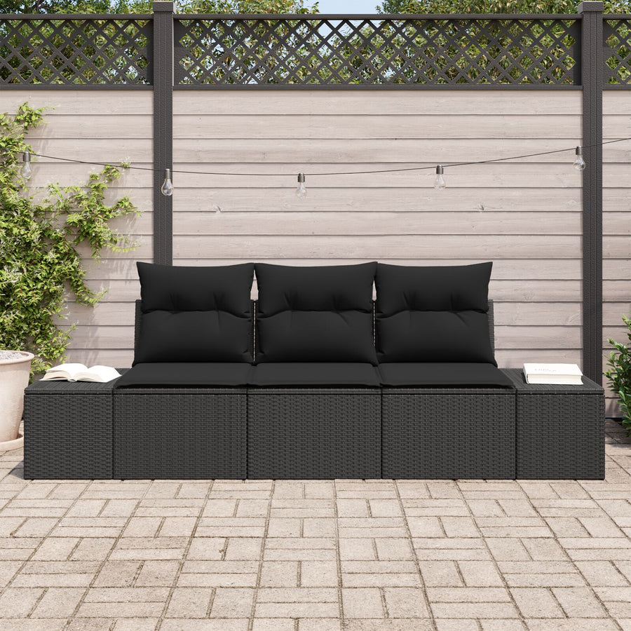 3-Delige Tuin Sofa Set Met Kussens Zwart Poly Rattan