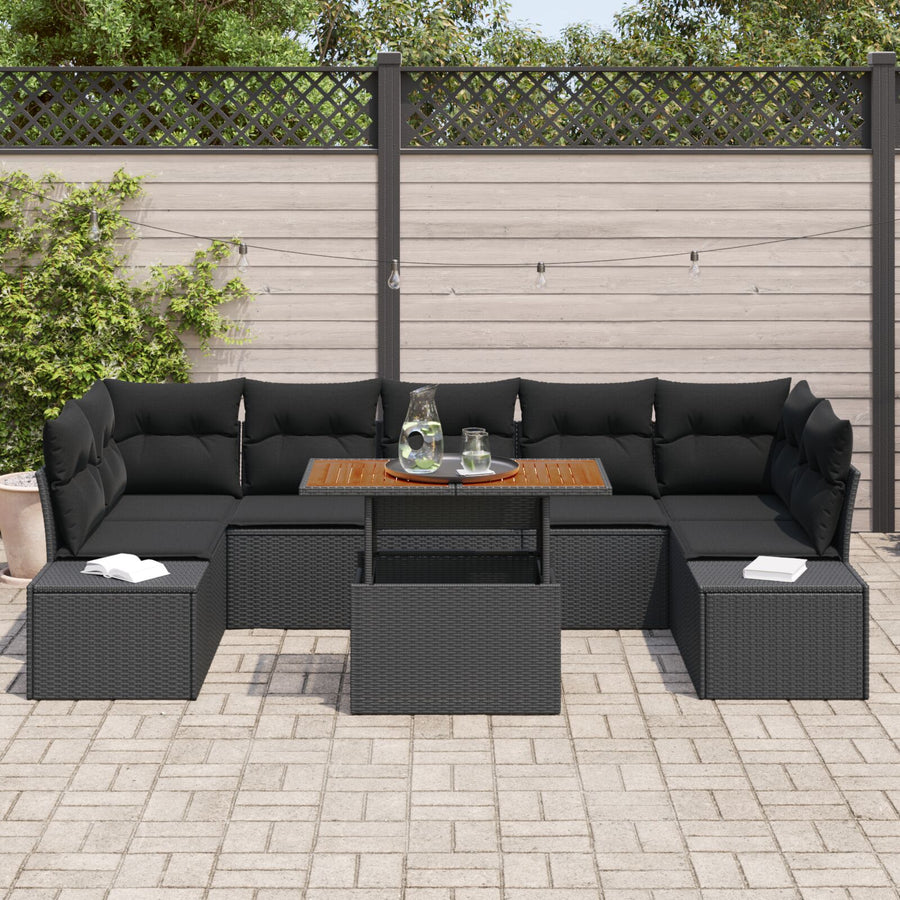 Tuin Sofa Set Set Van 8 Zwart En Natuurlijk Hout