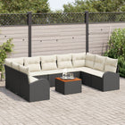 Garden bench set with cushion 10 pcs Black poly rattan