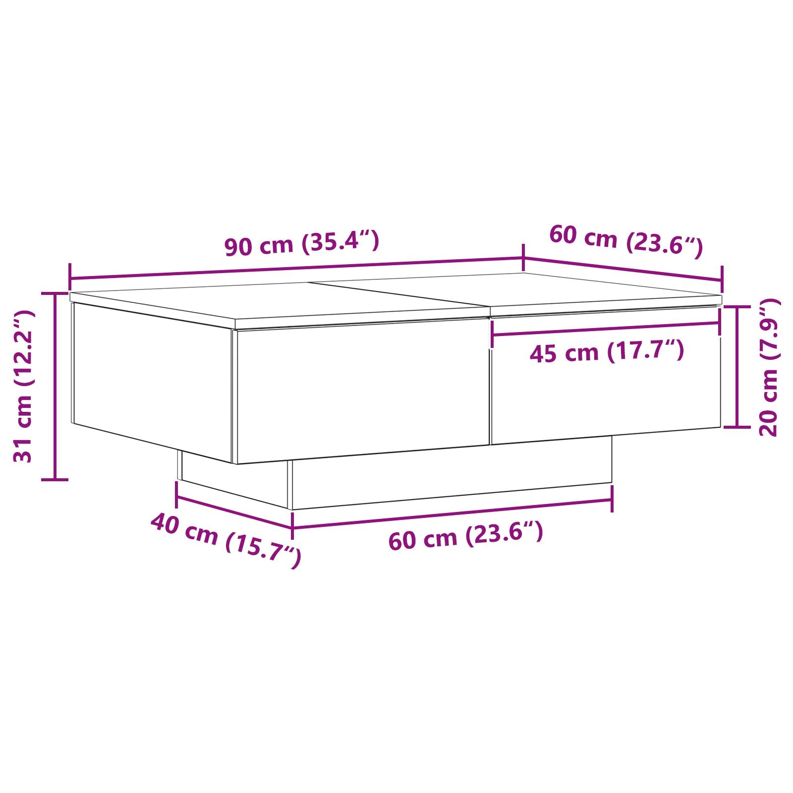 Salontafel Zwart Eiken 90X60X31 Cm Gelaagd Hout