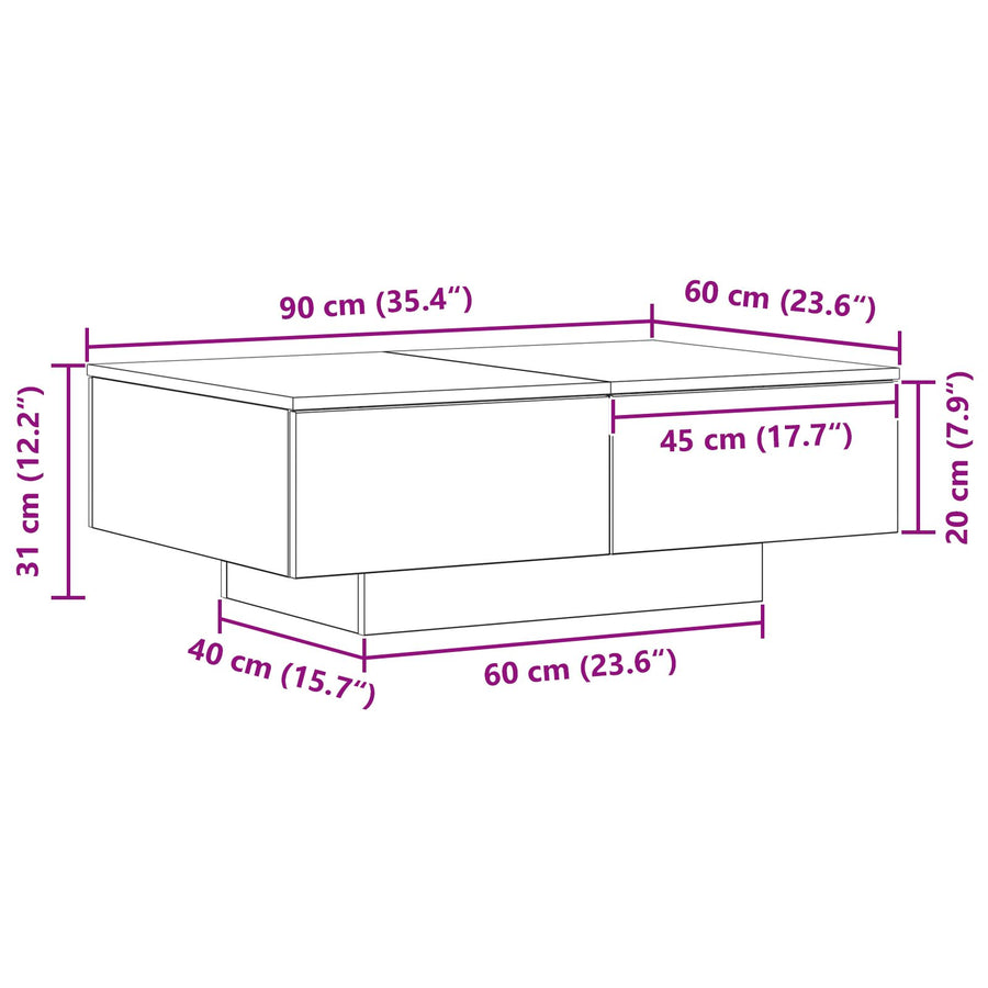 Salontafel Zwart Eiken 90X60X31 Cm Gelaagd Hout