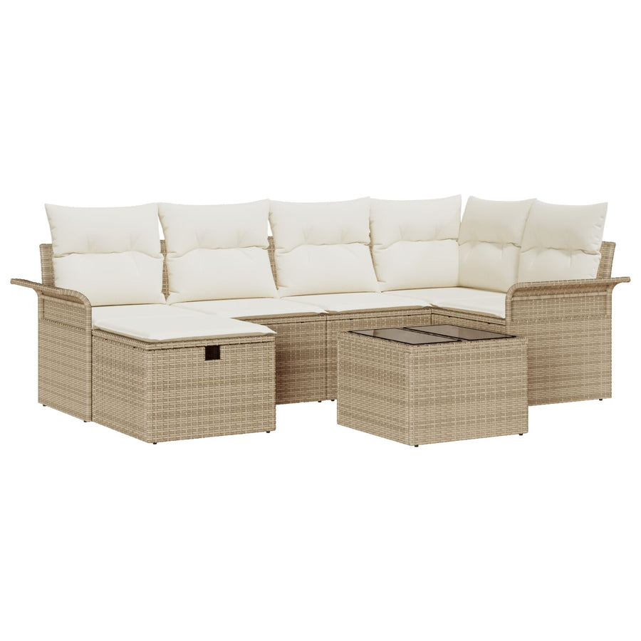 7-Delige Tuin Sofa Set Met Kussens Beige Poly Rattan