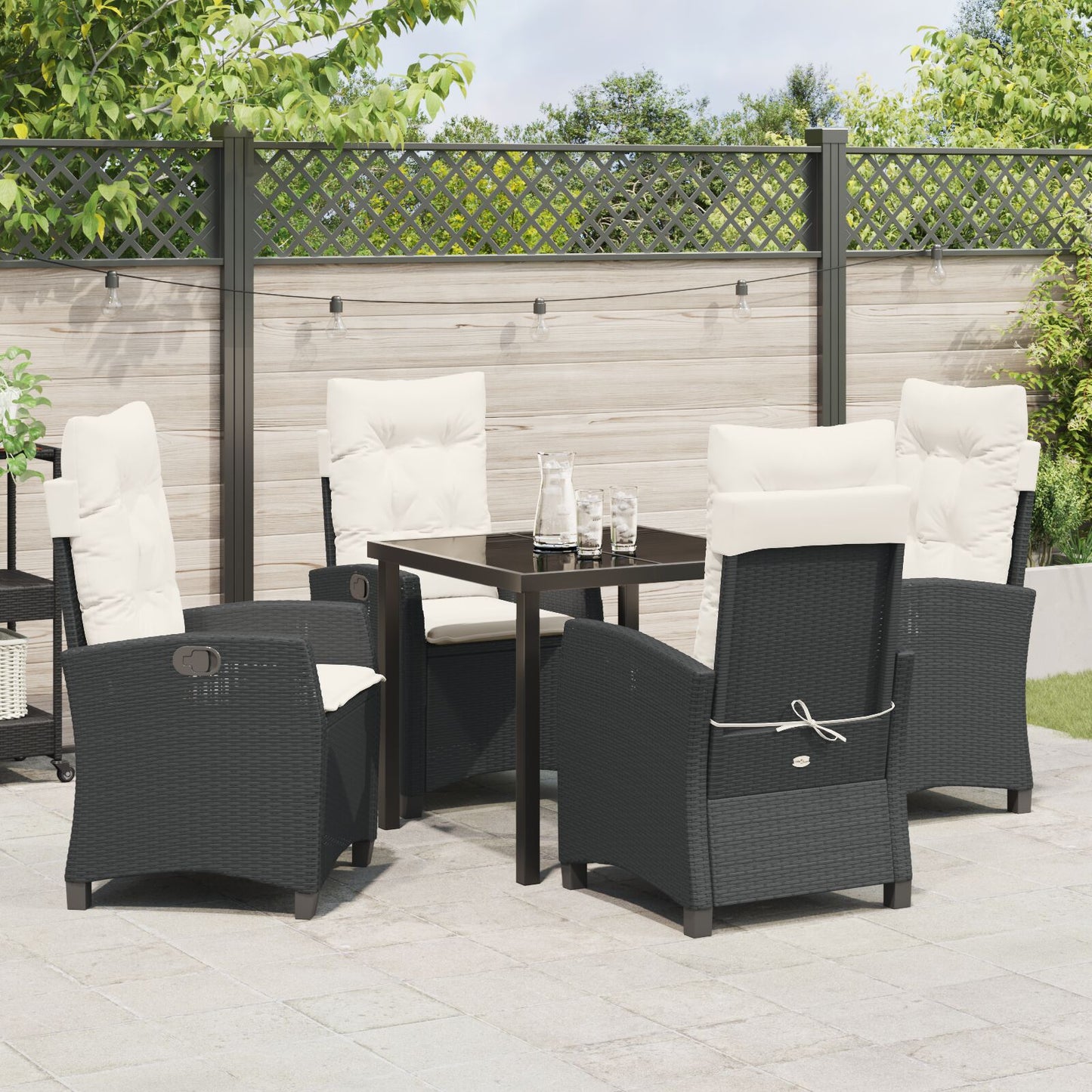 5-Delig Tuin Eetset Met Kussens Zwart Poly Rattan