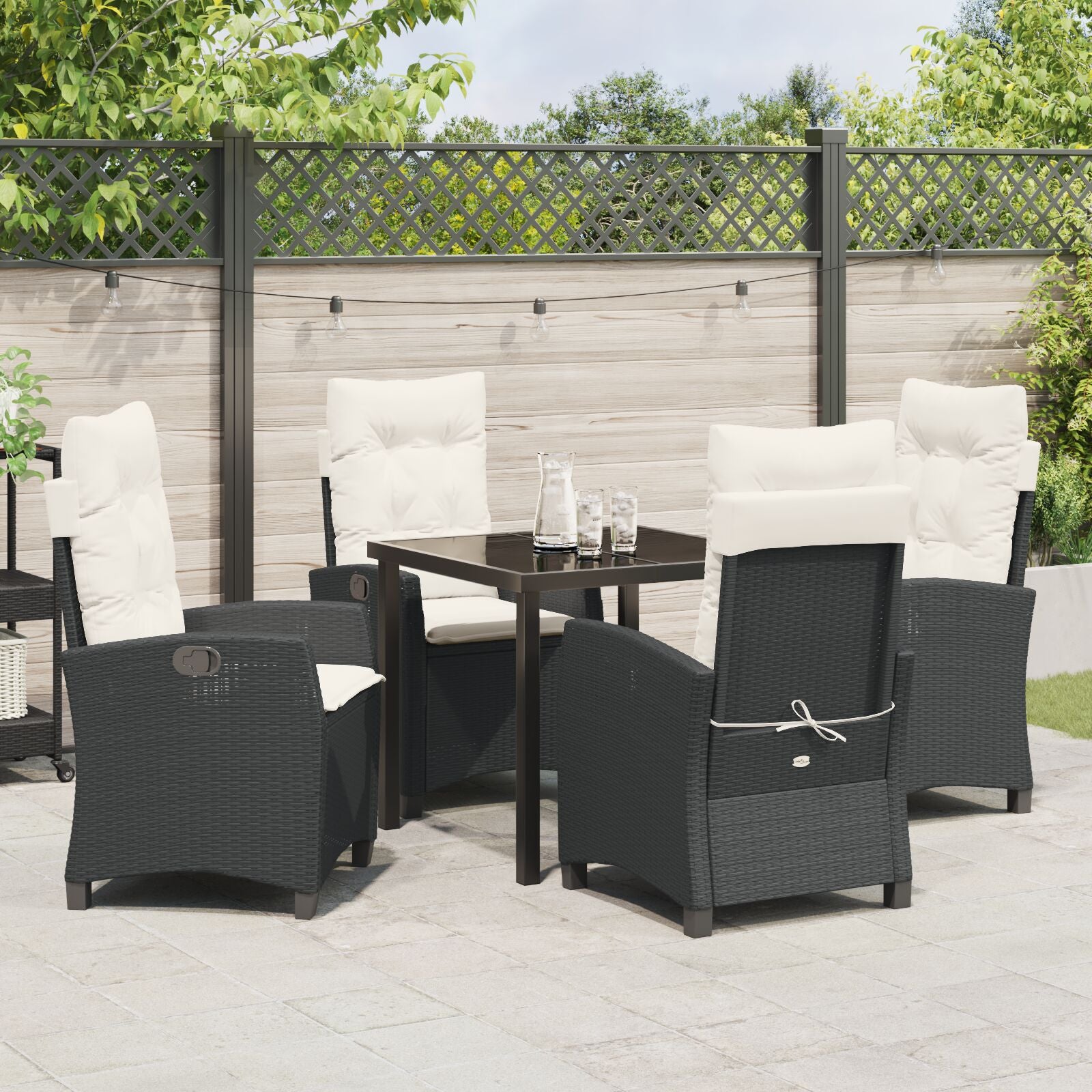 5-Delig Tuin Eetset Met Kussens Zwart Poly Rattan