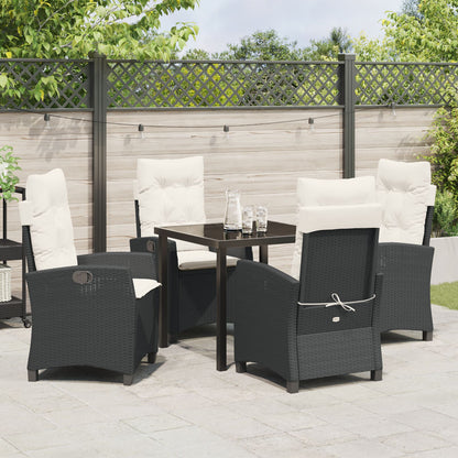 5-Delig Tuin Eetset Met Kussens Zwart Poly Rattan