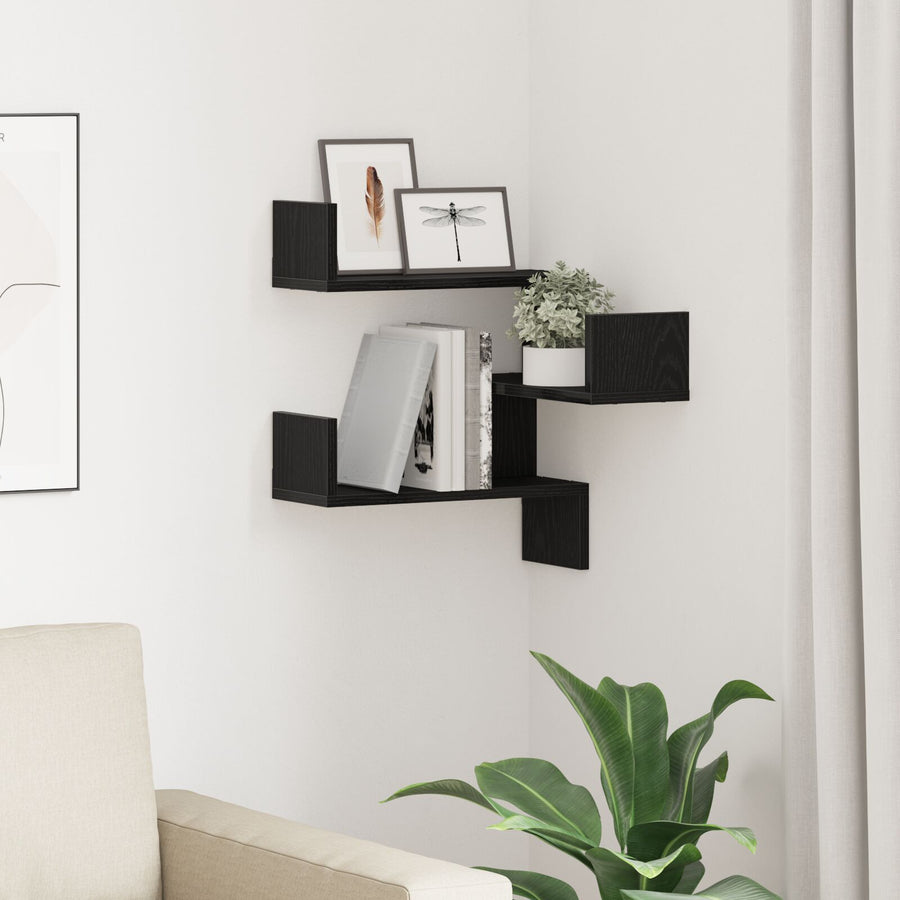 Muur Hoekplank Zwart Eiken 40X40X49,5 Cm Geperst Hout