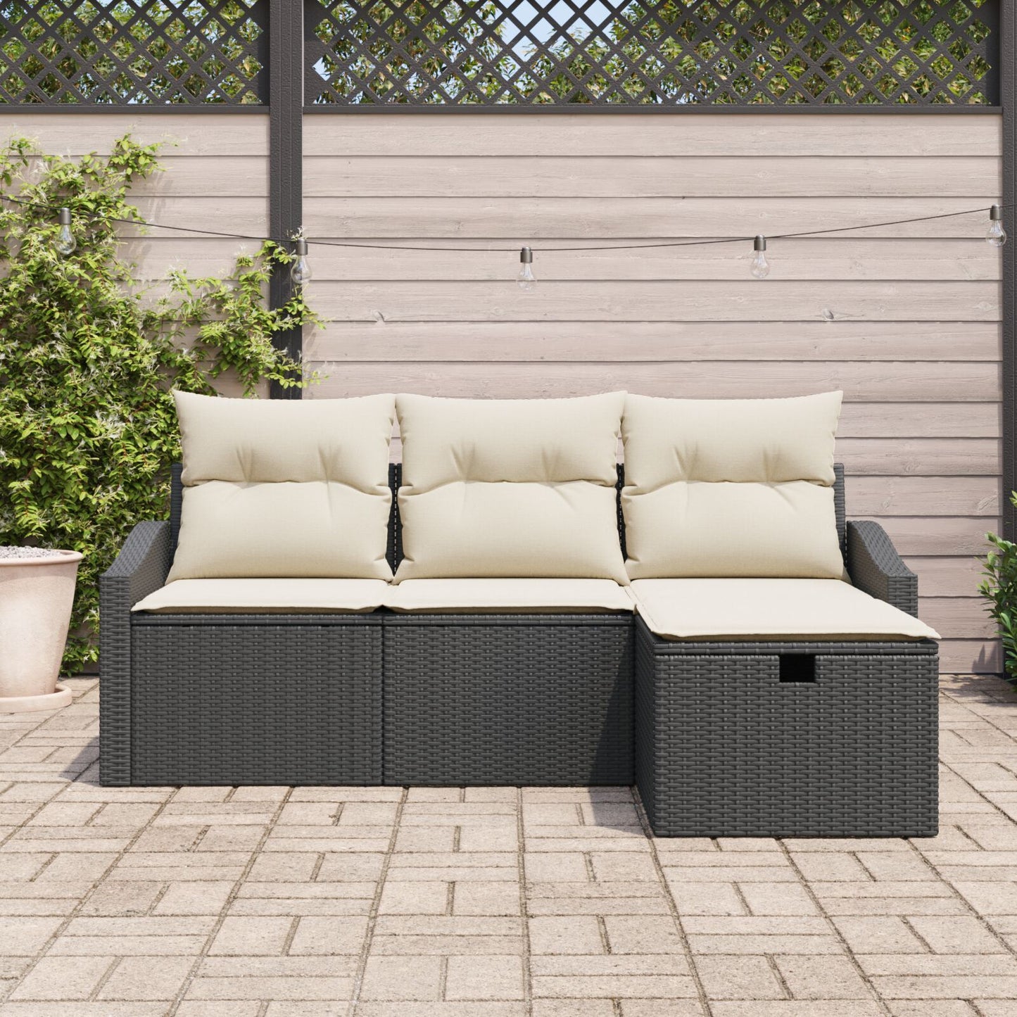 4-Persoons Tuin Sofa Set Met Kussens Zwart Poly Rattan Wit