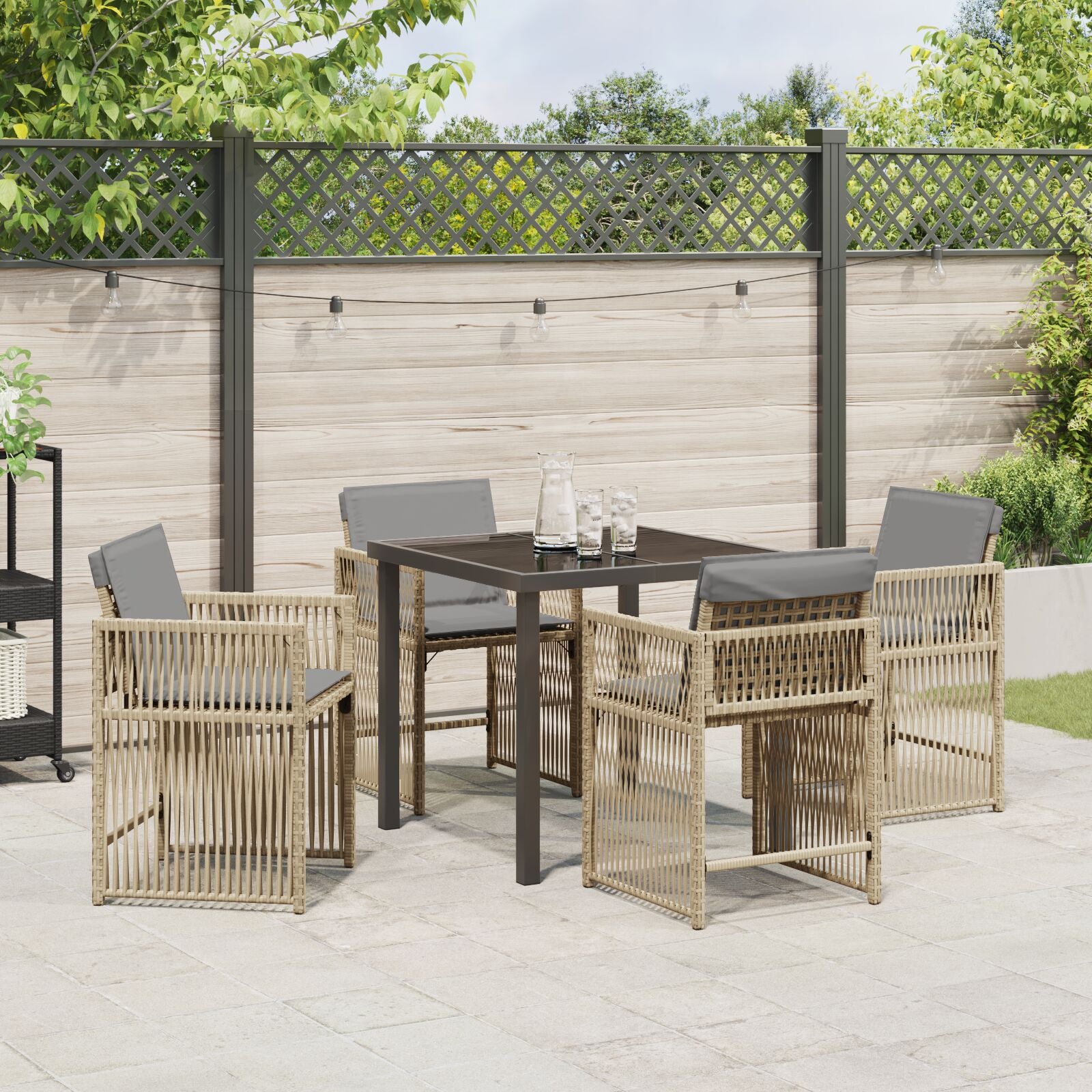 5-Delige Tuindining Set Met Kussens Beige Poly Rattan
