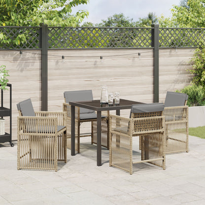 5-Delige Tuindining Set Met Kussens Beige Poly Rattan