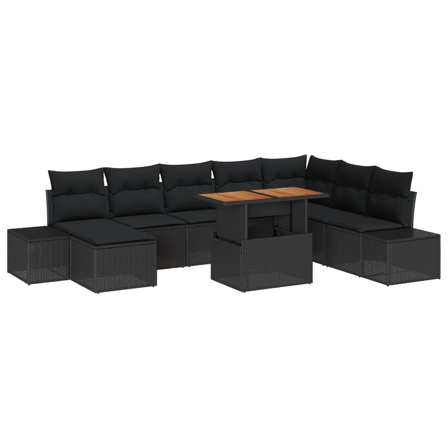 Tuinbankset Set Van 9 Zwart Rattan 9-Delige Tuin Eetset