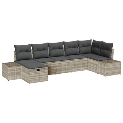7-Delige Tuin Sofa Set Met Kussens Licht Grijs Poly Rattan Wit