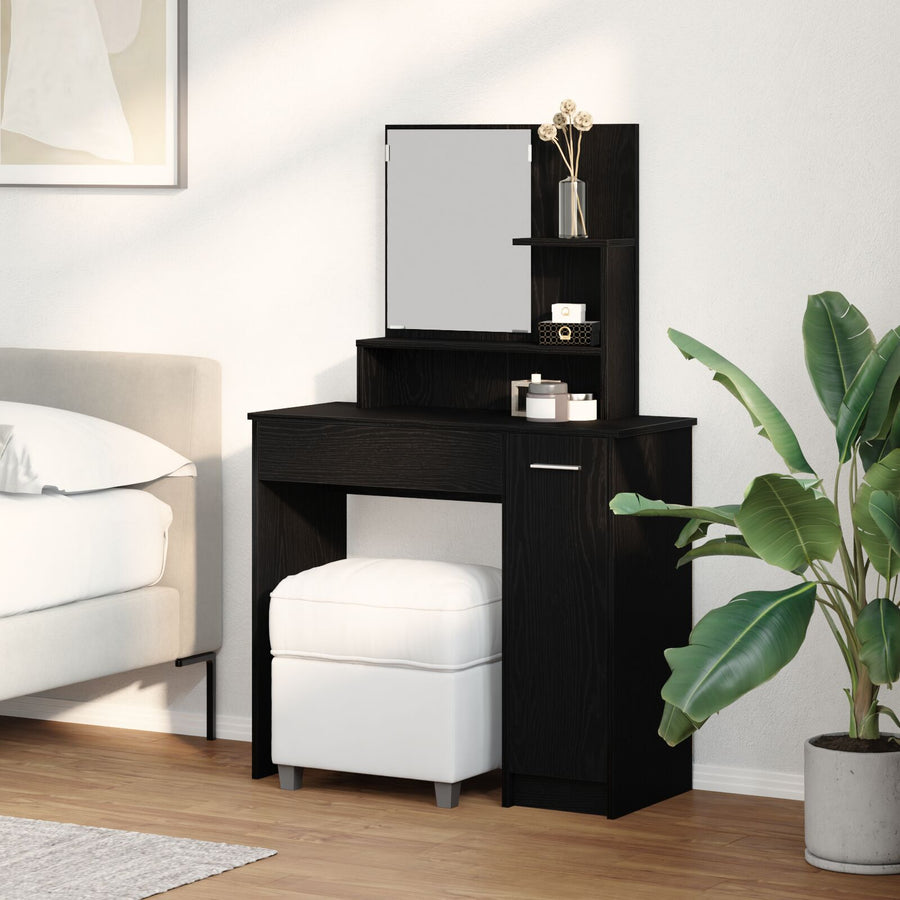 Zwarte Eikenhouten Kaptafel Met Spiegel - 86.5 X 35 X 136 Cm