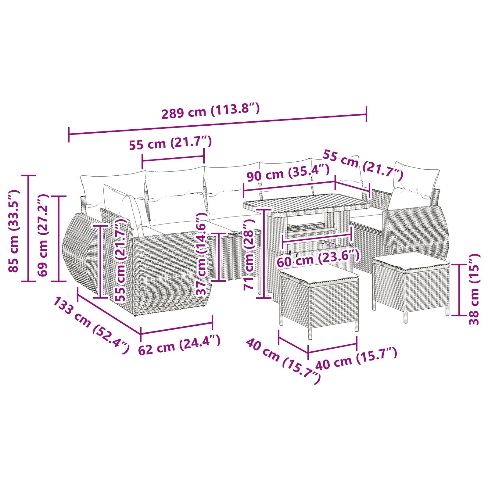 10-Delige Tuinsofa Set Met Kussens Beige Poly Riet Acacia, 3-Delige Tuin Eetset Met Kussens Beige Poly Riet Acacia Wit