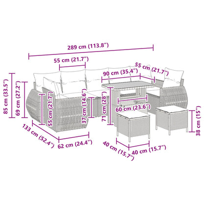 10-Delige Tuinsofa Set Met Kussens Beige Poly Riet Acacia, 3-Delige Tuin Eetset Met Kussens Beige Poly Riet Acacia Wit