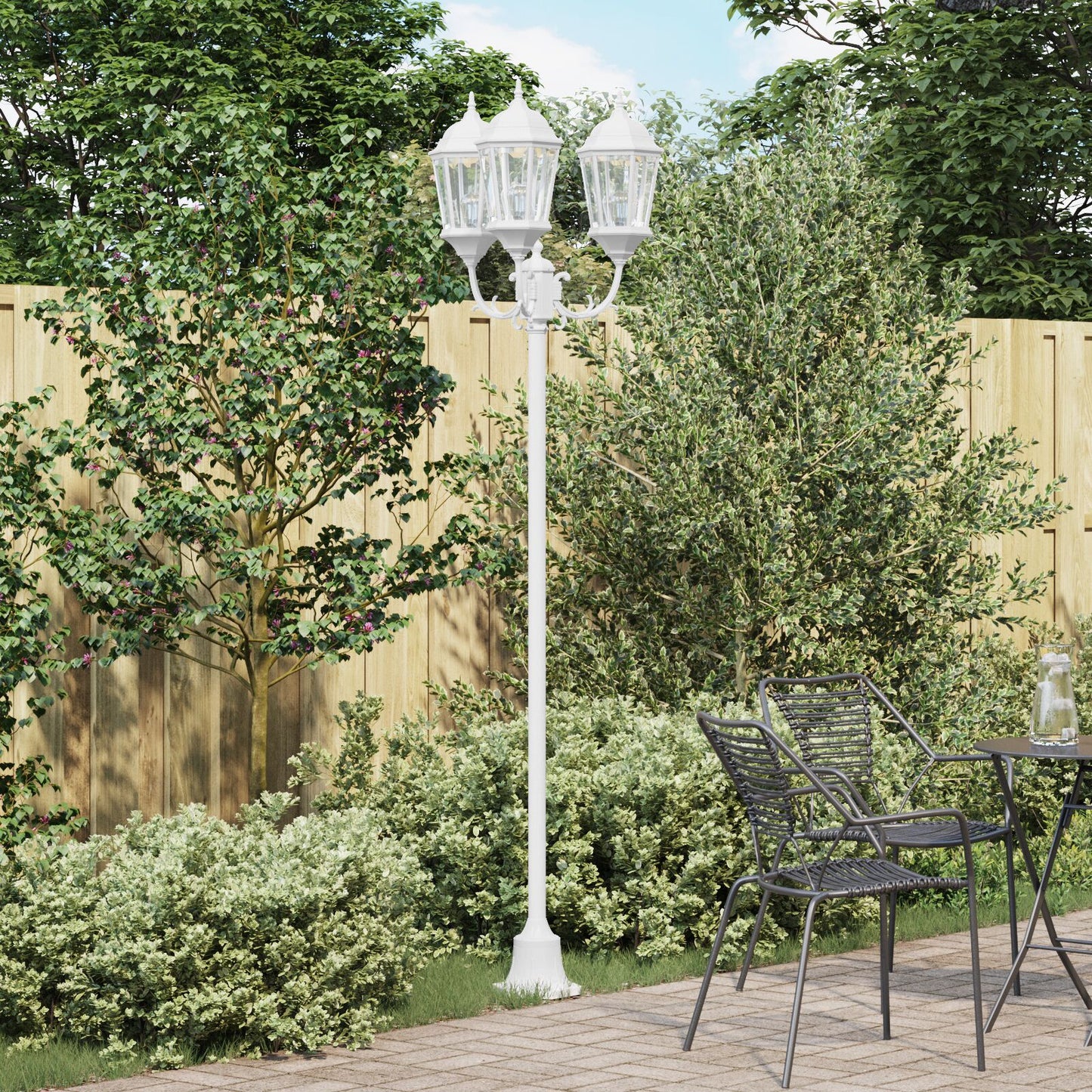Tuinlampenpaal 3-Lamps E27 220 Cm Aluminium Wit