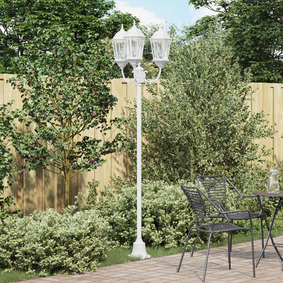Tuinlampenpaal 3-Lamps E27 220 Cm Aluminium Wit