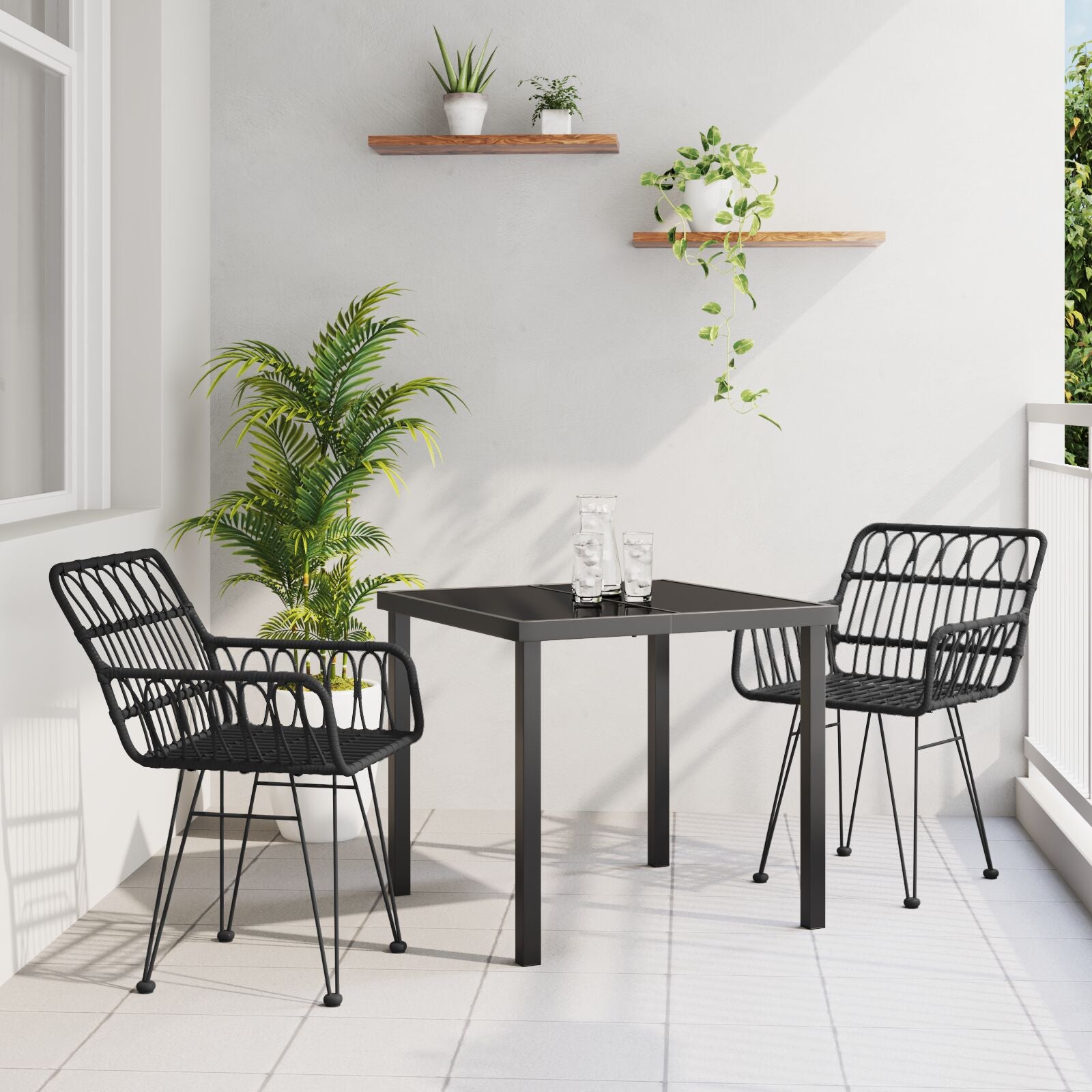 3-Delige Tuin Eet Set Zwart Poly Rattan
