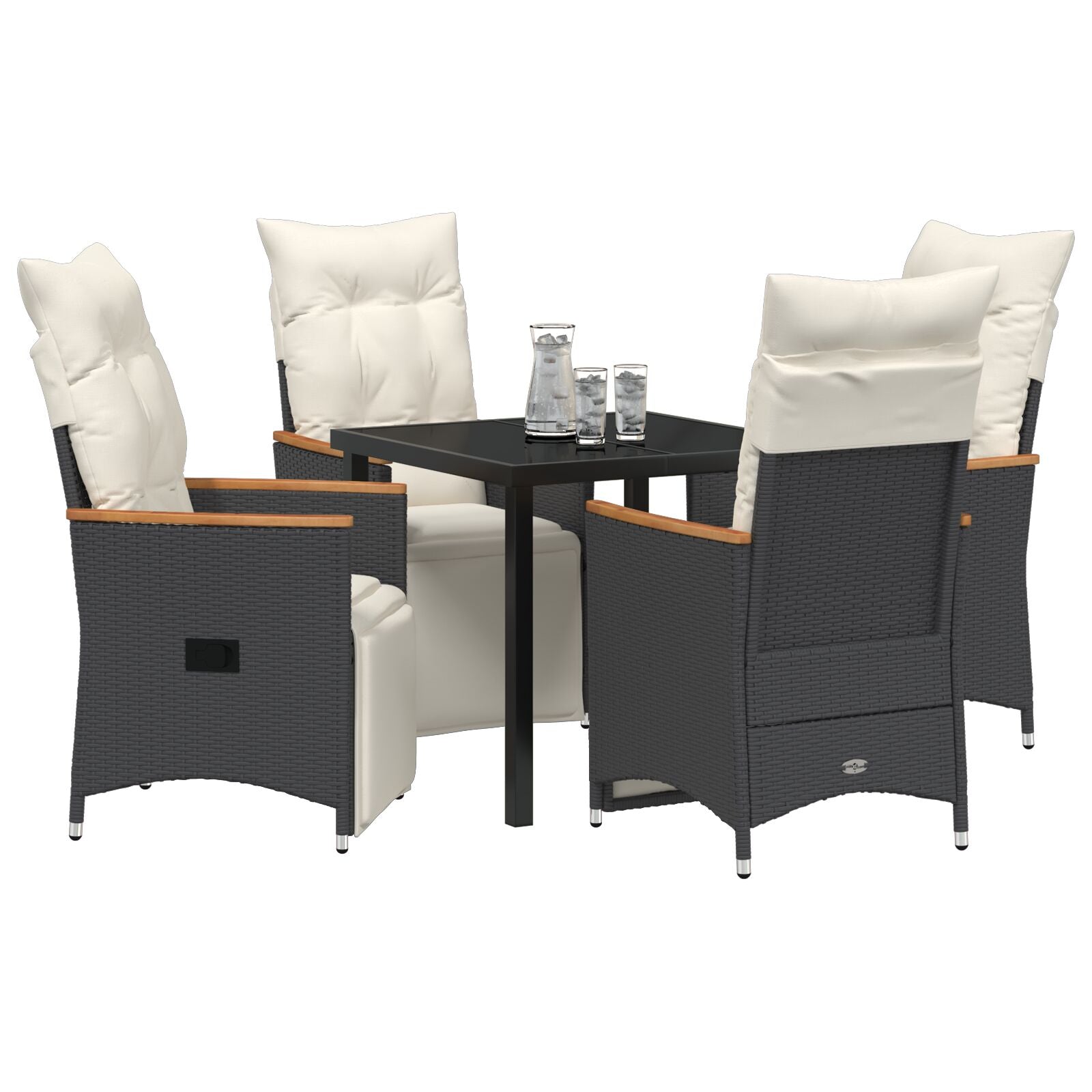 5-Delig Tuin Eetset Met Kussens Zwart Poly Rattan