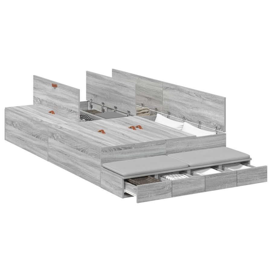 Opslag Bedframe Grijs Sonoma Gefabriceerd Hout 120 X 190 Cm Artisanaal Eiken