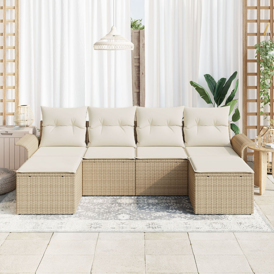 6-Delige Tuinbankset Met Kussens Beige Poly Rattan