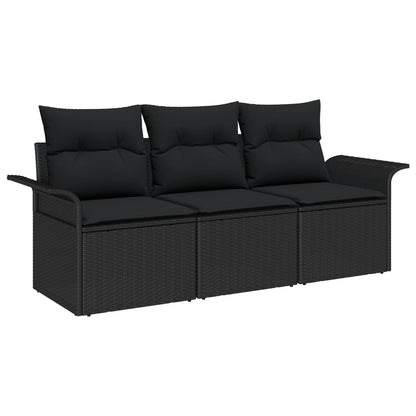 3 Delige Tuin Sofa Set Met Kussens Zwart Poly Rattan