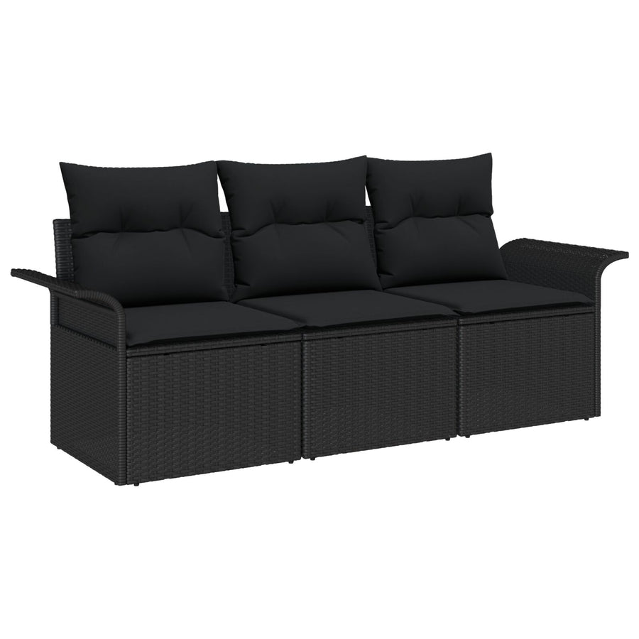 3 Delige Tuin Sofa Set Met Kussens Zwart Poly Rattan