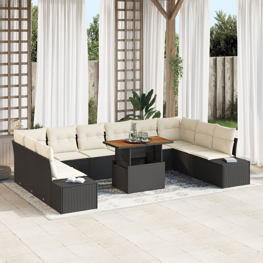 11 Delige Tuin Sofa Set Met Kussens Zwart Poly Riet