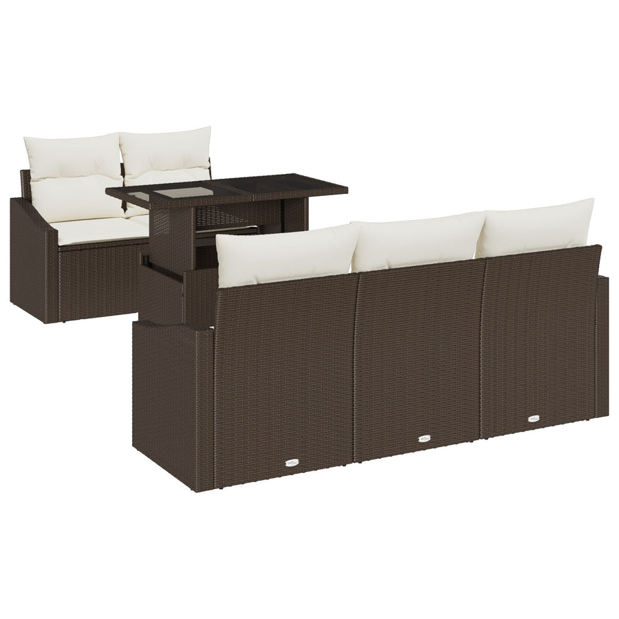 6-Delige Tuin Sofa Set Met Kussens Bruin Poly Rattan