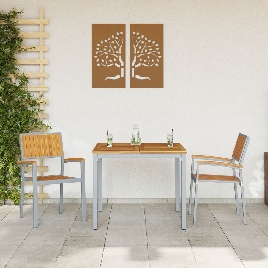 Buitenstoelen 2 Stuks Stapelbaar Massief Acacia Hout En Metaal Natuur en grijs