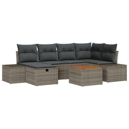 Tuinbank Set Set Van 7 Grijs Poly Rattan Buitenbank Rechthoekig Wit