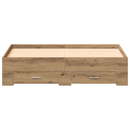Bedframe Met Lades Artisan Eiken 135X190 Cm Engineered Hout Ambachtelijk Eiken