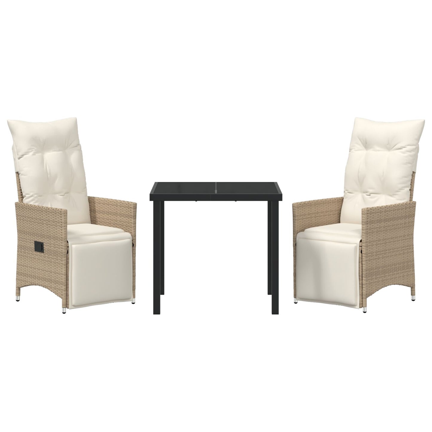 3-Delige Tuin Eetset Met Kussens Beige Poly Rattan