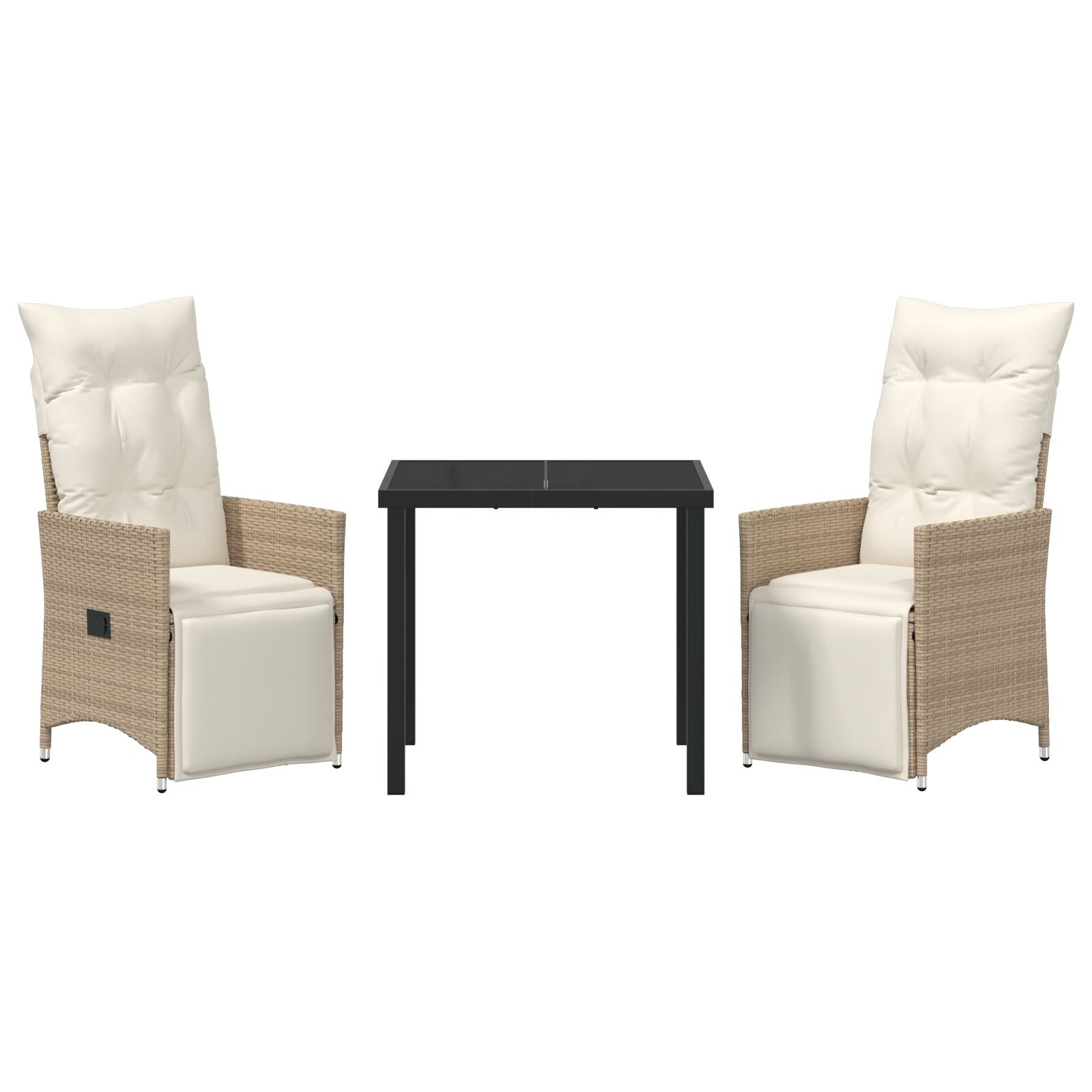 3-Delige Tuin Eetset Met Kussens Beige Poly Rattan