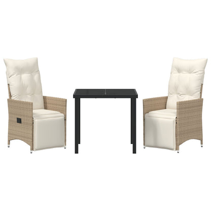 3-Delige Tuin Eetset Met Kussens Beige Poly Rattan