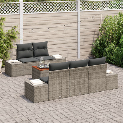 6-Delige Tuinsofa Set Met Kussens Grijs Poly Rattan Acacia