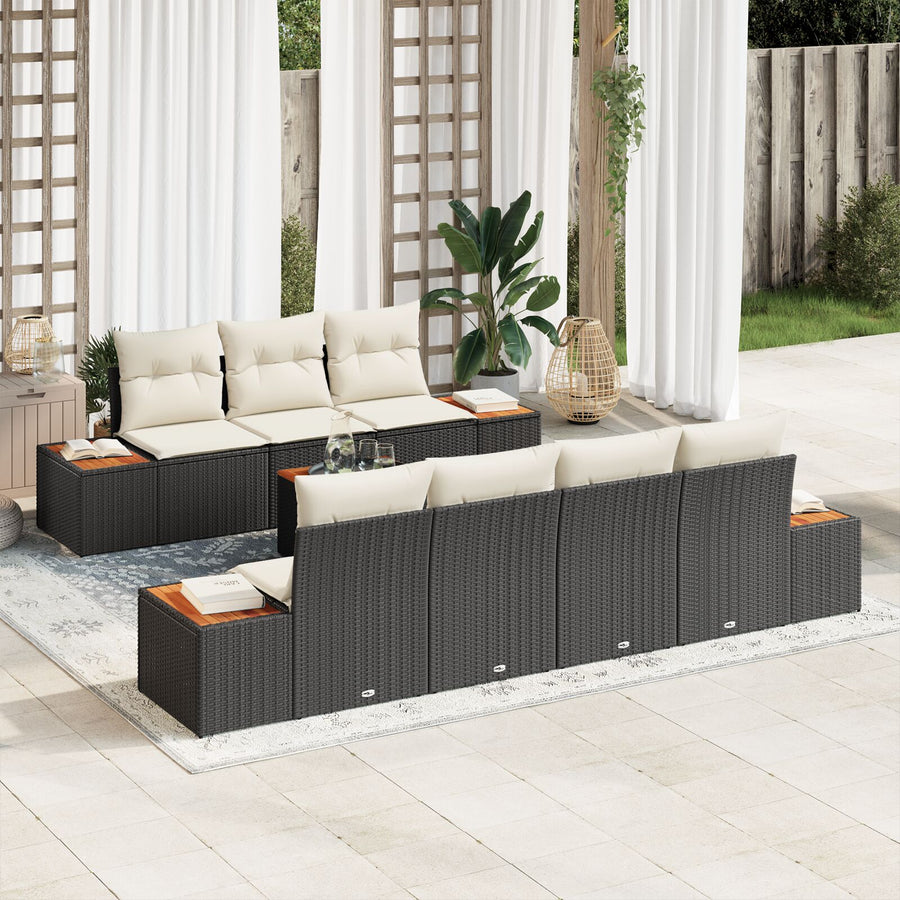8-Delige Tuinsofa Set Met Kussens Zwart Poly Riet Acacia