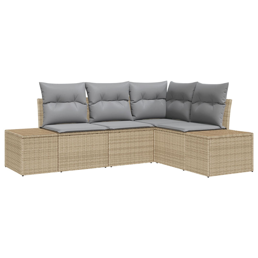 4-Delige Tuin Sofa Set Met Kussens Poly Rattan Beige en lichtgrijs zonder tafel