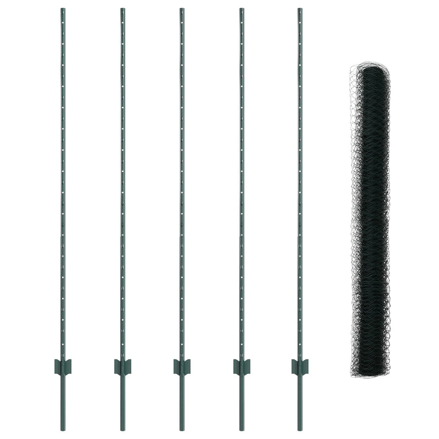 Hekpalen 5 St U-Channel Groen 160 Cm Staal,  Hexagonaal Hek Groen 1,6 X 10 M Staal