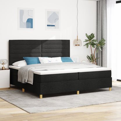 Boxspring Bed Zwart Stof 200 X 200 Cm Duurzaam Zwart Bedframe Blauw