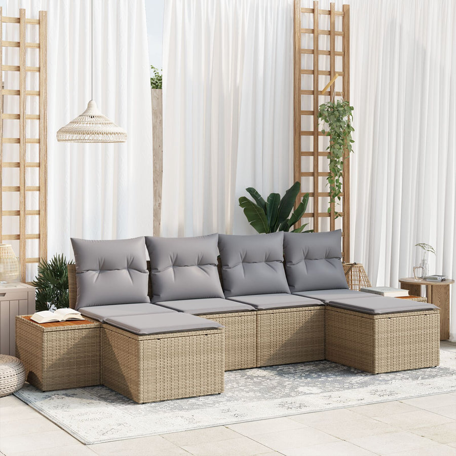 6-Delige Tuin Sofa Set Met Kussens Beige Poly Rattan Acacia