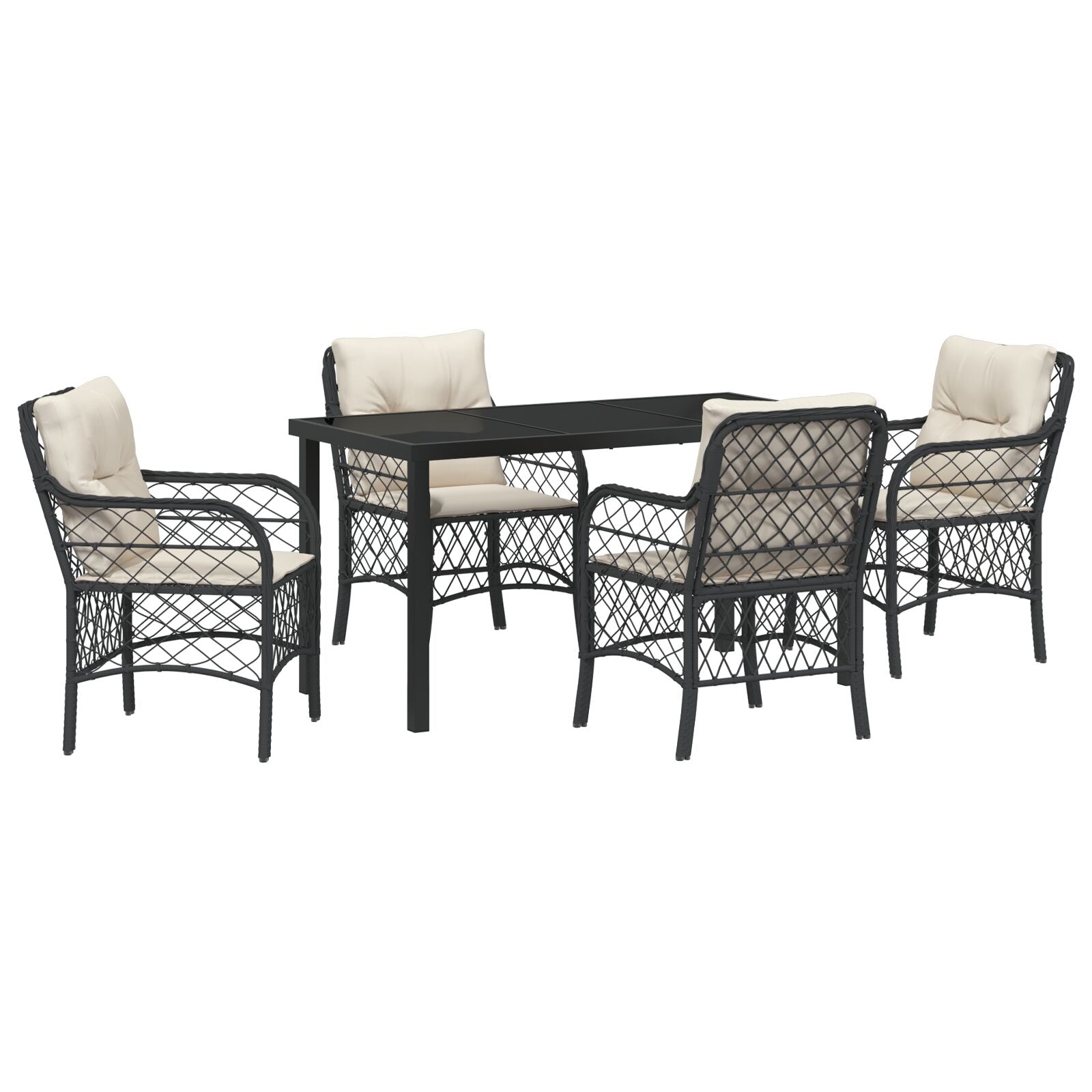 5-Delige Tuin Eetset Met Kussens Zwart Poly Rattan