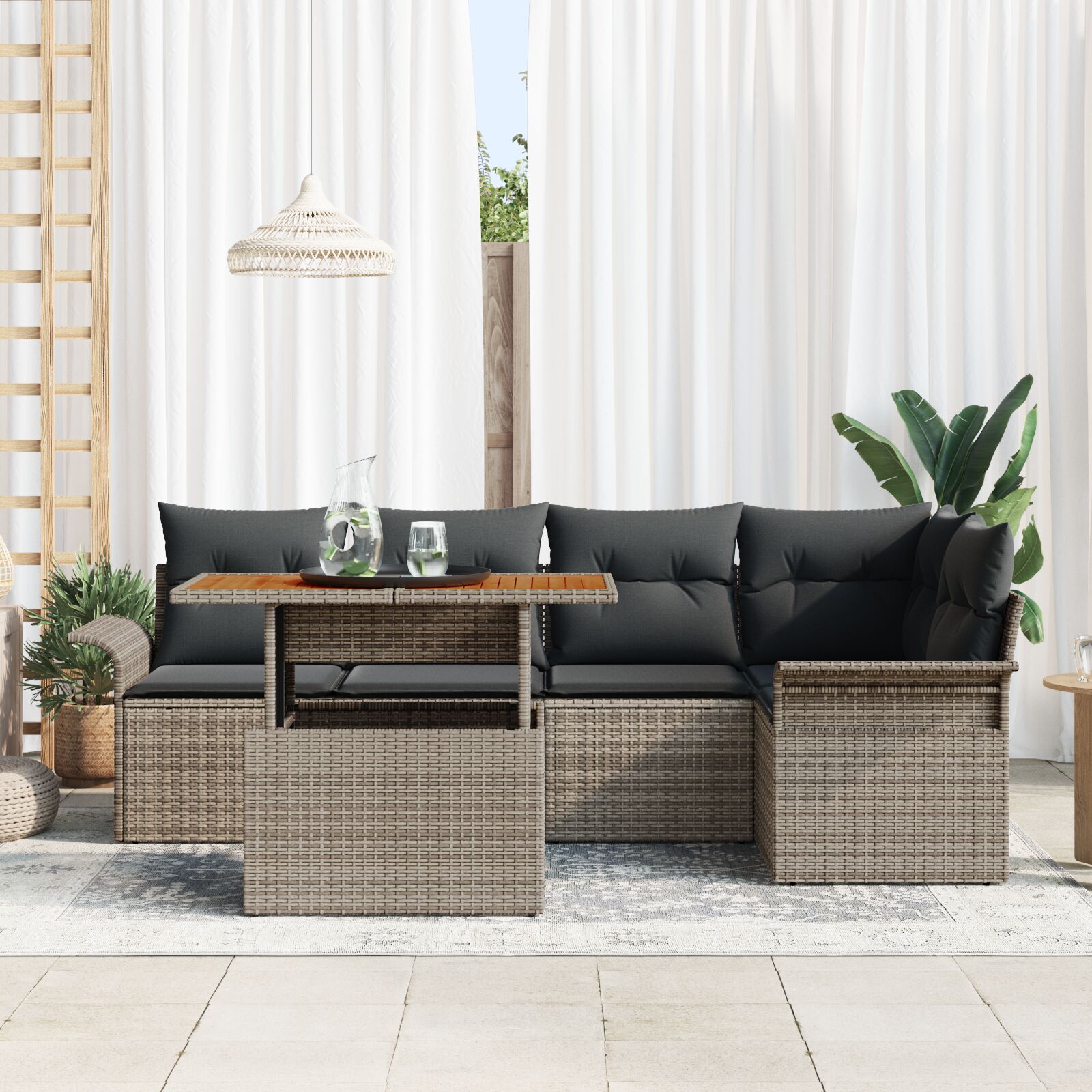 Tuin Sofa Set Set Van 6 Grijs Rattan Tuin Hoekbank Rechthoekig