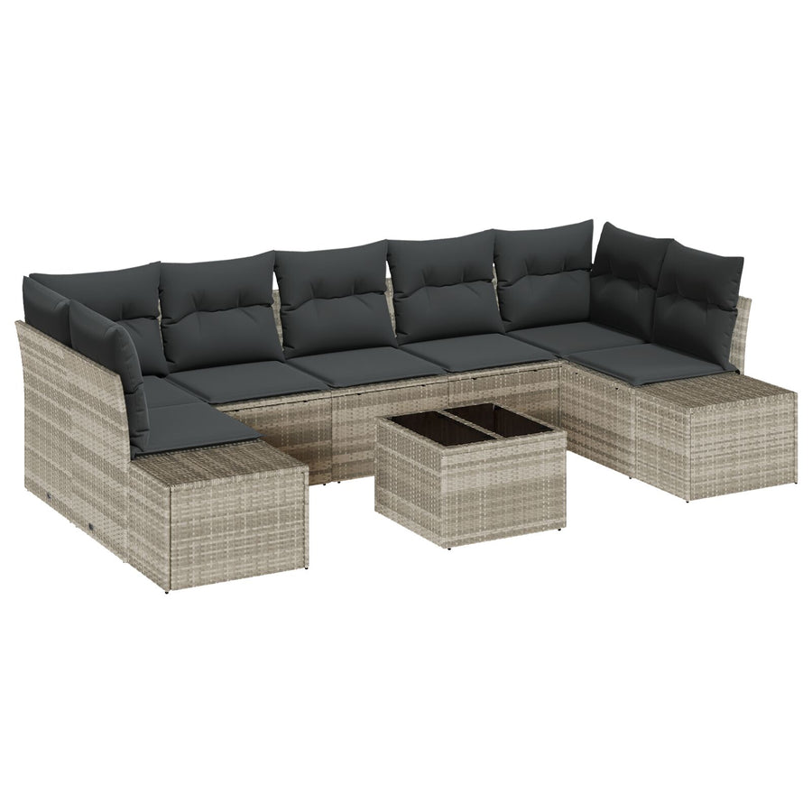 8-Delige Tuin Sofa Set Met Kussens Lichtgrijs Poly Rattan