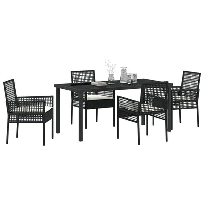 5-Delige Tuin Eettafel Set Met Kussens Zwarte Poly Rattan