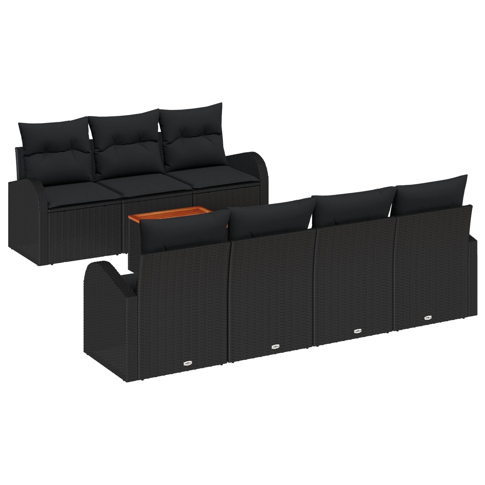 8 Delige Tuin Sofa Set Met Kussens Zwart Poly Rattan Acacia