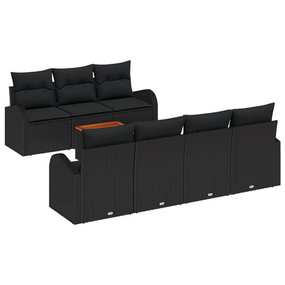 8 Delige Tuin Sofa Set Met Kussens Zwart Poly Rattan Acacia
